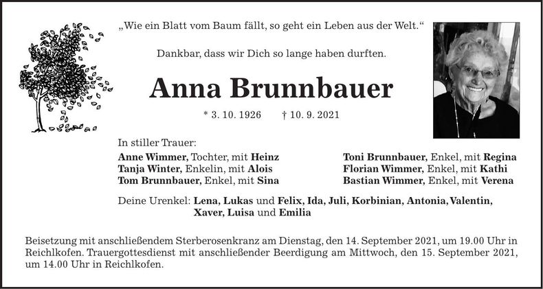 Traueranzeige Anna Brunnbauer
