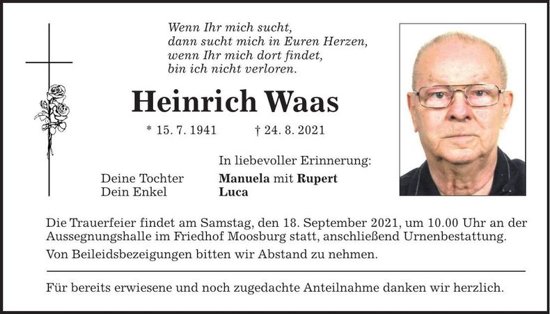 Traueranzeige Heinrich Waas