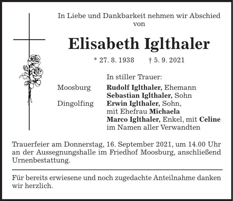 Traueranzeige Elisabeth Iglthaler