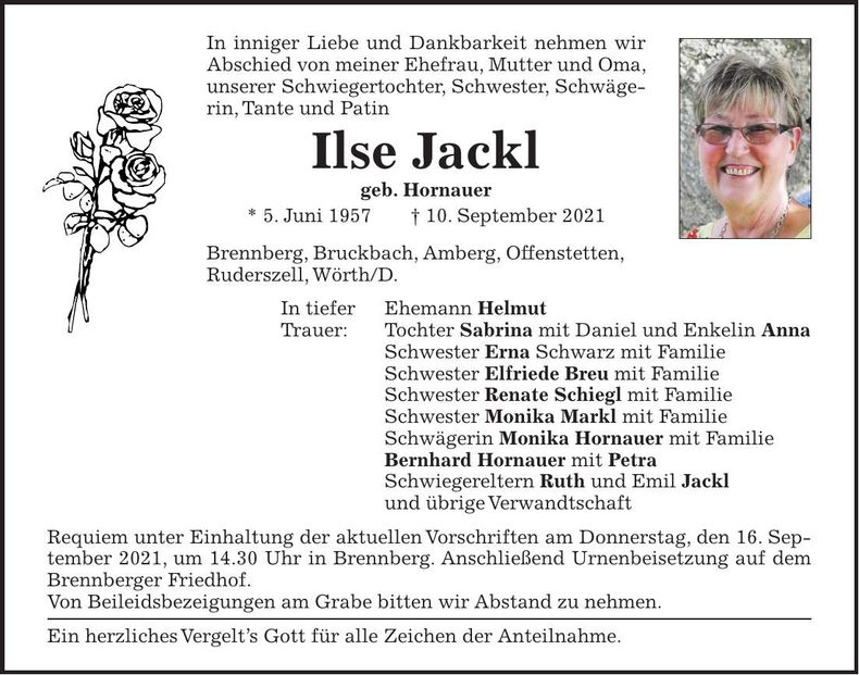 Traueranzeige Ilse Jackl