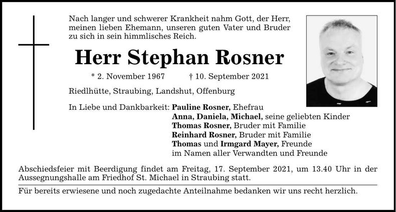 Traueranzeige Stephan Rosner