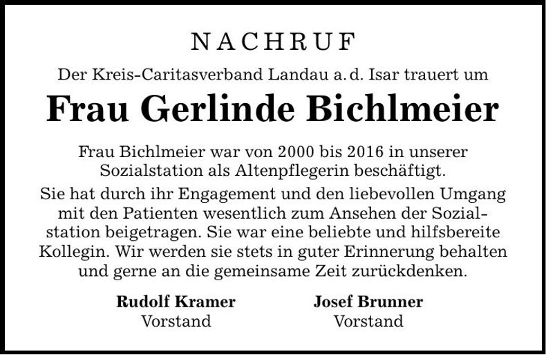 Traueranzeige Gerlinde Bichlmeier