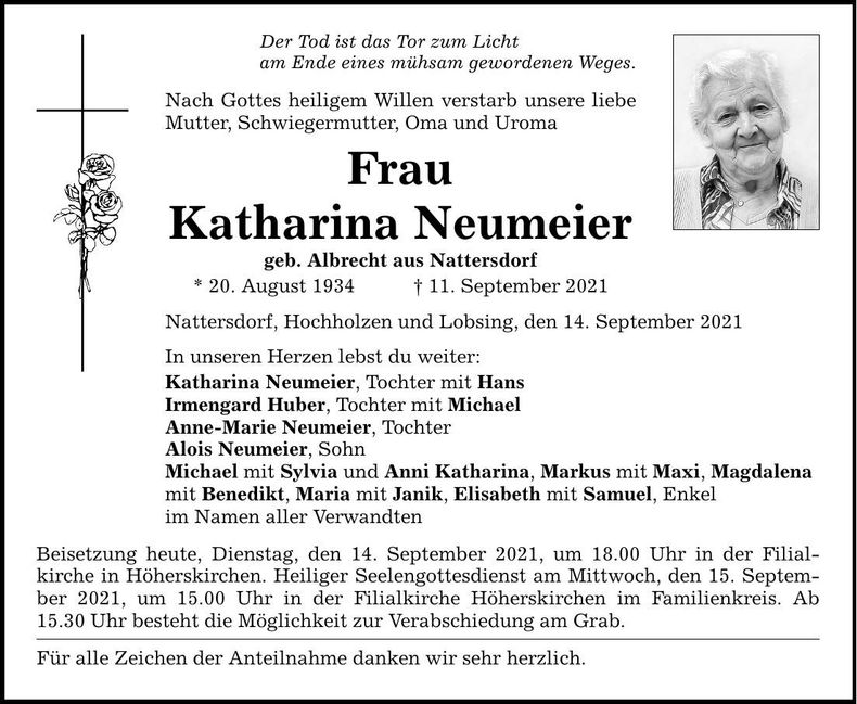 Traueranzeige Katharina Neumeier