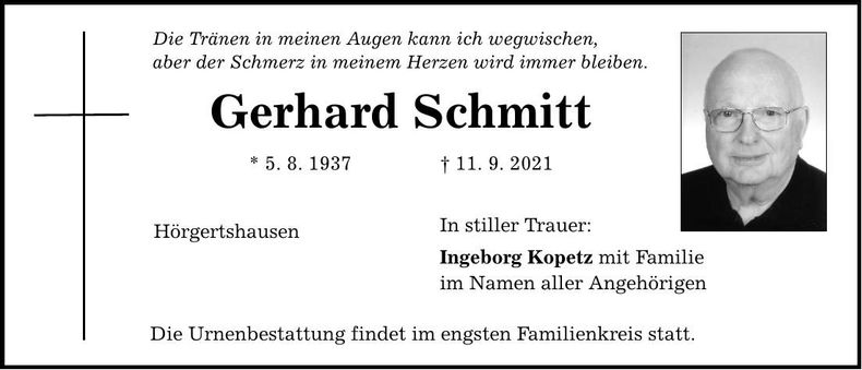 Traueranzeige Gerhard Schmitt