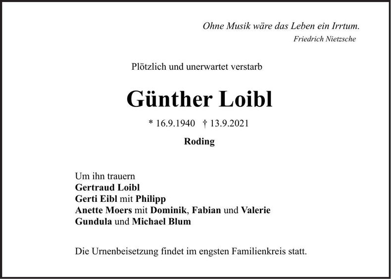 Traueranzeige Günther Loibl