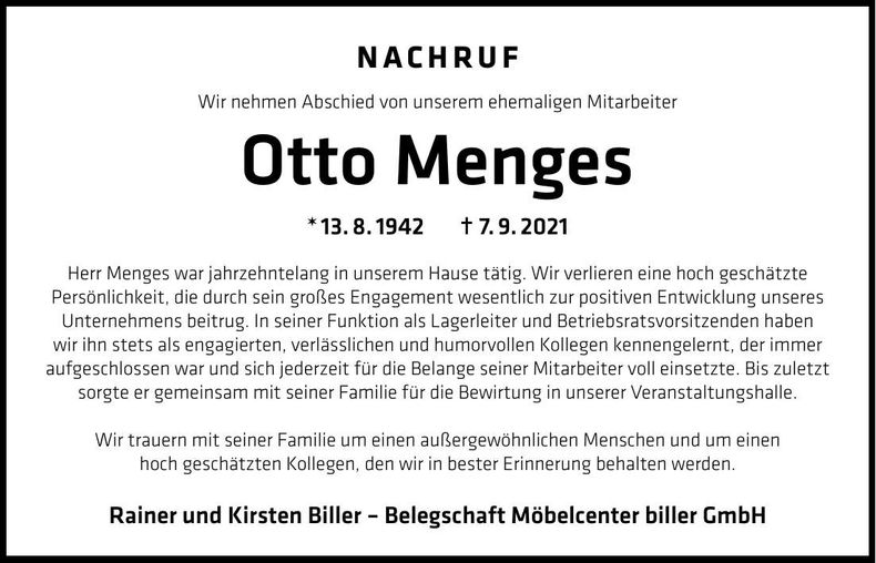 Traueranzeige Otto Menges