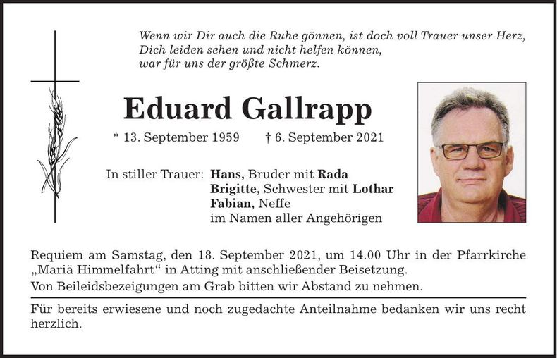 Traueranzeige Eduard Gallrapp