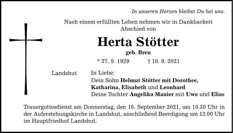 Traueranzeige Herta Stötter
