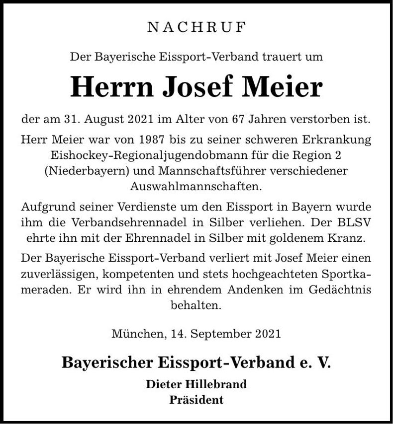 Traueranzeige Josef Meier