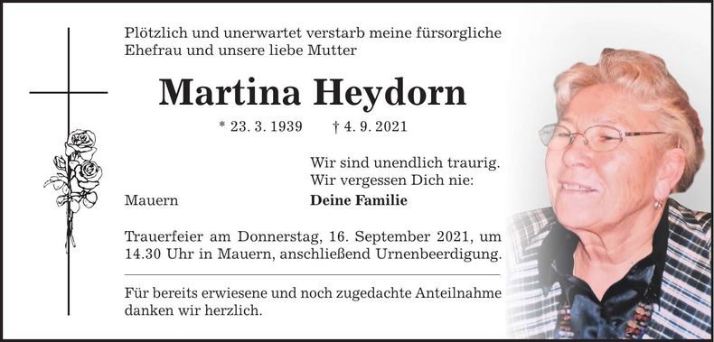 Traueranzeige Martina Heydorn