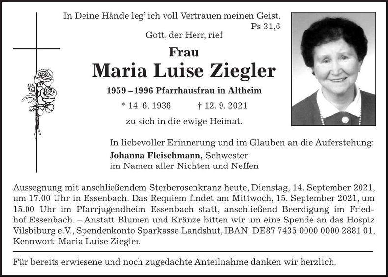 Traueranzeige Marie Luise Ziegler