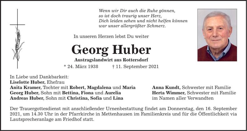 Traueranzeige Georg Huber