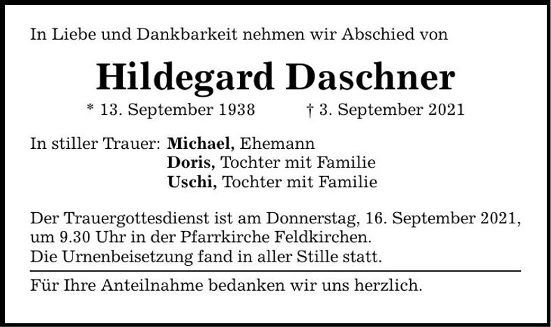 Traueranzeige Hildegard Daschner