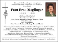 Traueranzeige Erna Möglinger