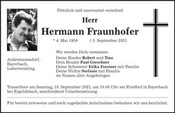 Traueranzeige Hermann Fraunhofer