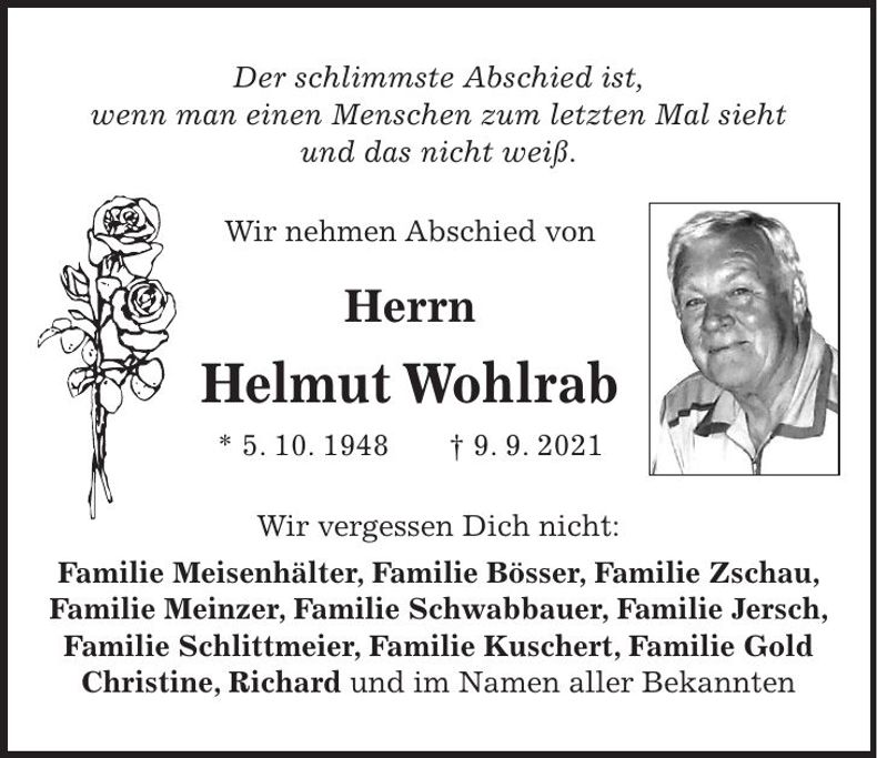 Traueranzeige Helmut Wohlrab