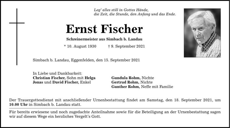 Traueranzeige Ernst Fischer