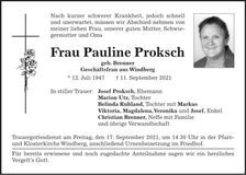 Traueranzeige Pauline Proksch