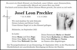Traueranzeige Josef Leon Prechler