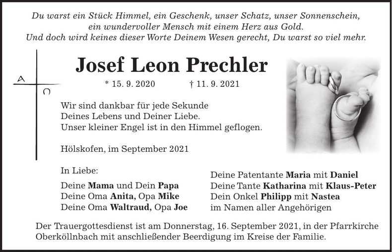 Traueranzeige Josef Leon Prechler