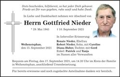 Traueranzeige Gottfried Nieder