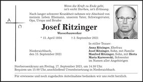 Traueranzeige Josef Ritzinger