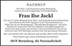Traueranzeige Ilse Jackl