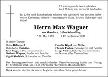 Traueranzeige Max Wagner