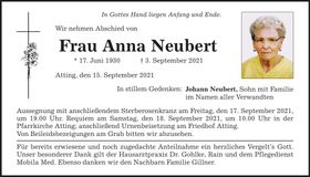 Traueranzeige Anna Neubert