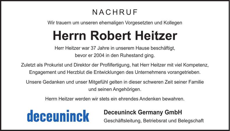 Traueranzeige Robert Heitzer