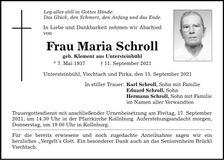 Traueranzeige Maria Schroll