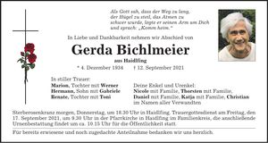 Traueranzeige Gerda Bichlmeier