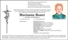 Traueranzeige Marianne Bauer