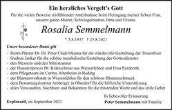 Traueranzeige Rosalia Semmelmann