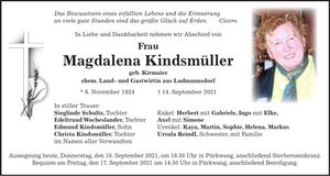 Traueranzeige Magdalena Kindsmüller