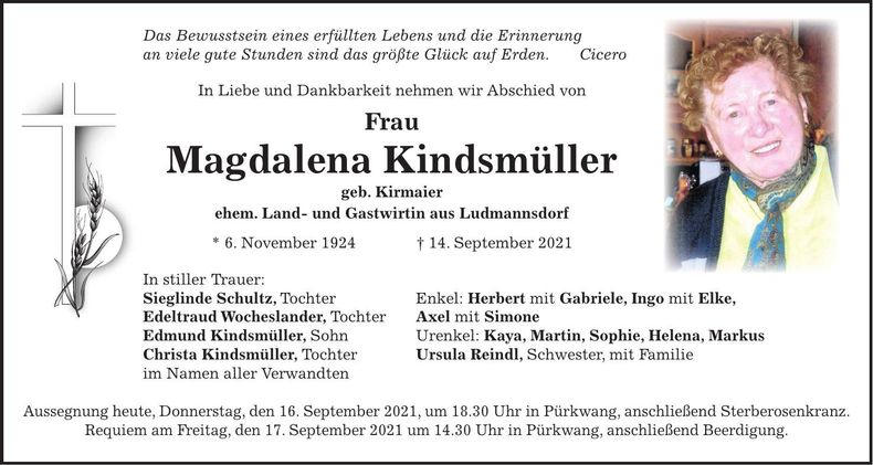 Traueranzeige Magdalena Kindsmüller
