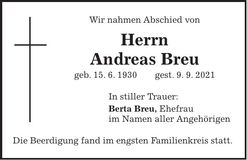 Traueranzeige Andreas Breu