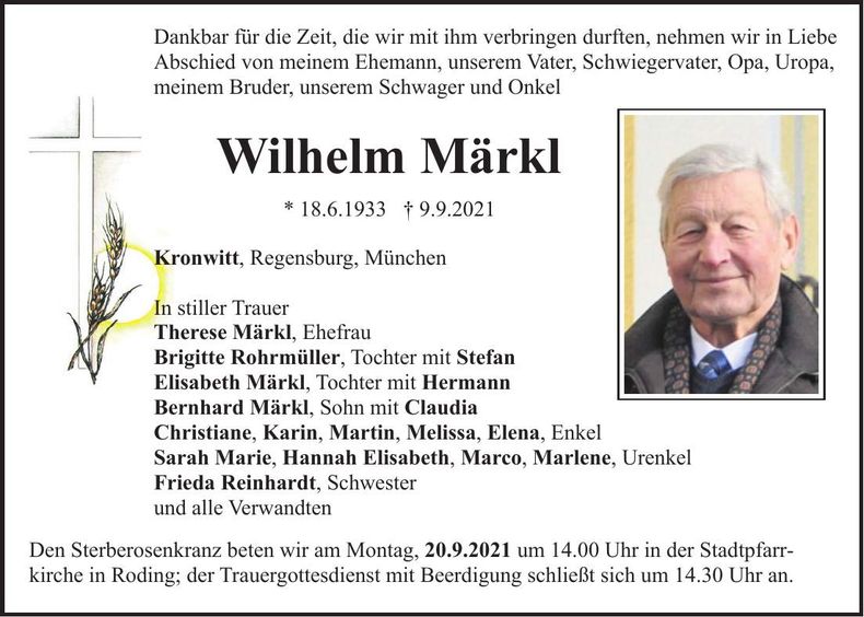Traueranzeige Wilhelm Märkl
