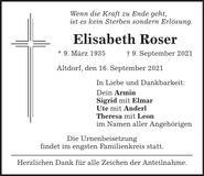 Traueranzeige Elisabeth Roser