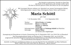 Traueranzeige Maria Schöttl