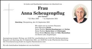 Traueranzeige Anna Scheugenpflug