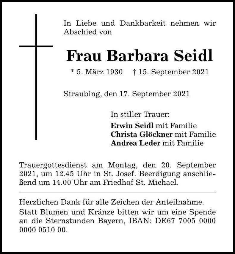 Traueranzeige Barbara Seidl