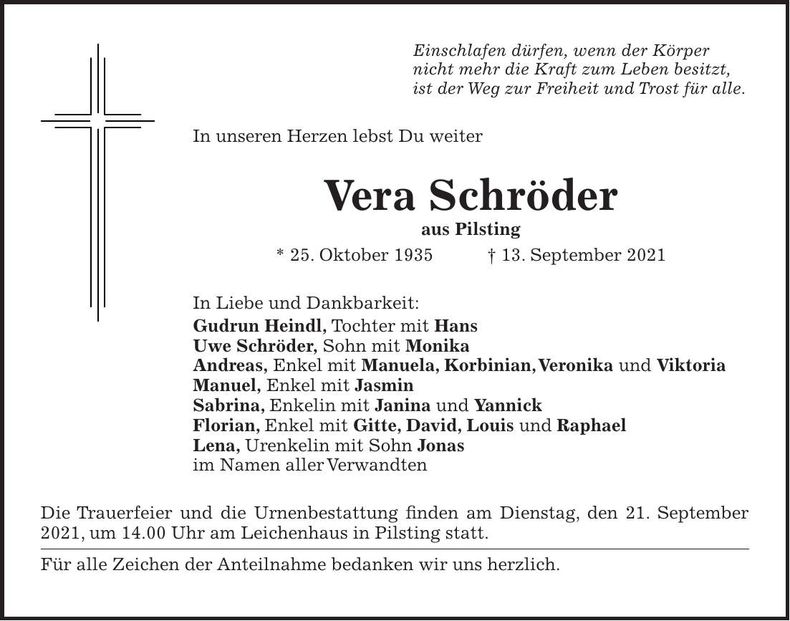 Traueranzeige Vera Schröder