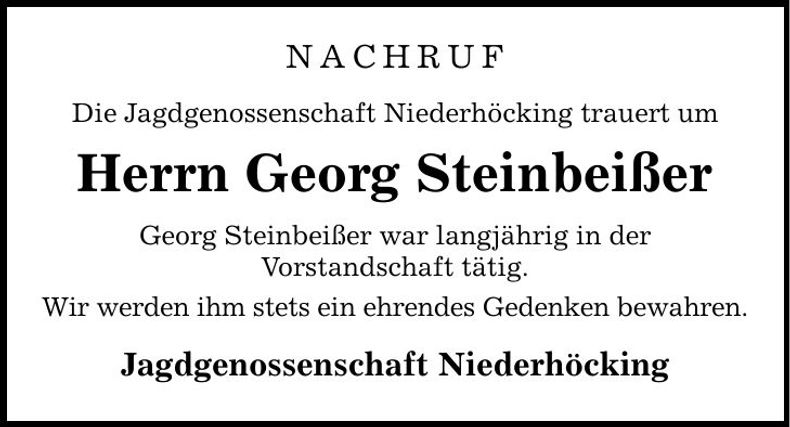 Traueranzeige Georg Steinbeißer