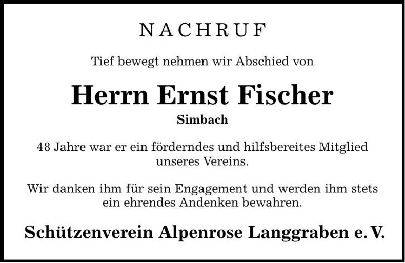 Traueranzeige Ernst Fischer