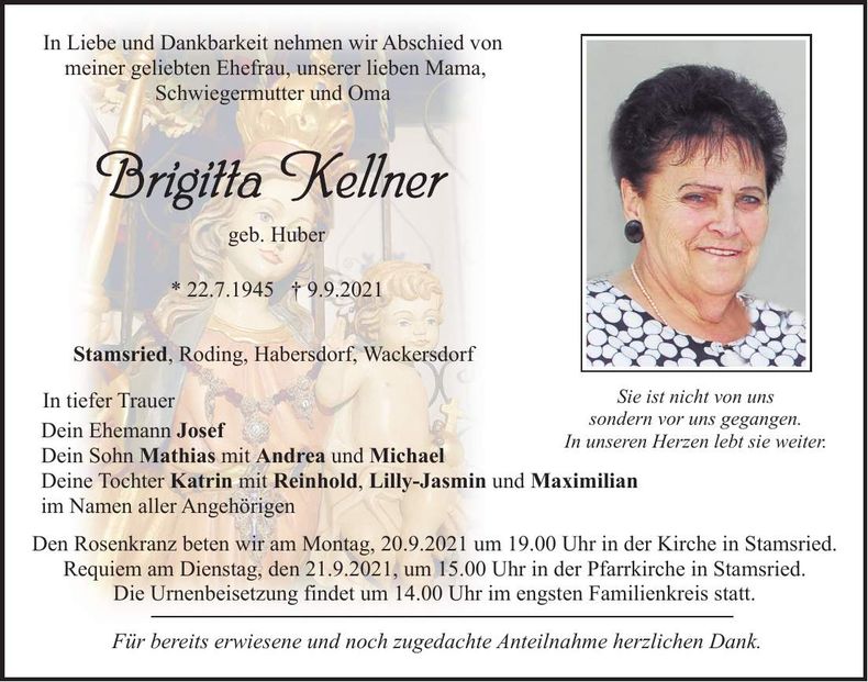 Traueranzeige Brigitta Kellner