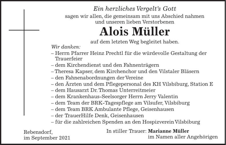 Traueranzeige Alois Müller