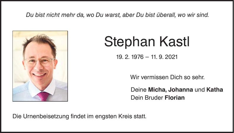 Traueranzeige Stephan Kastl