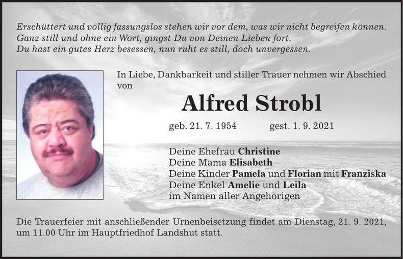 Traueranzeige Alfred Strobl