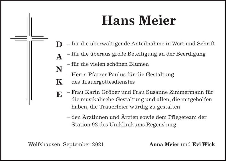 Traueranzeige Hans Meier